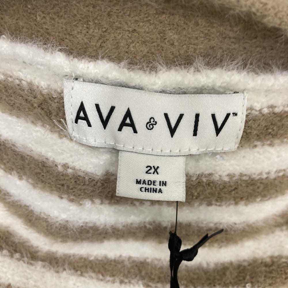 Ava & Viv Women 2X Brown Fuzzy Sweater Striped - Picture 3 of 6
